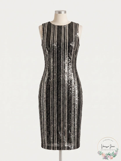Ralph Lauren Womens Jordinia Sequined Striped Cocktail Dress