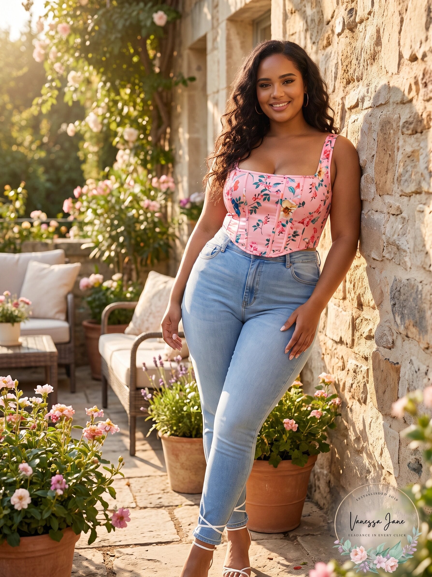 PrettyLittleThing Plus Pink Floral Print Corset Crop Top, Size L/16