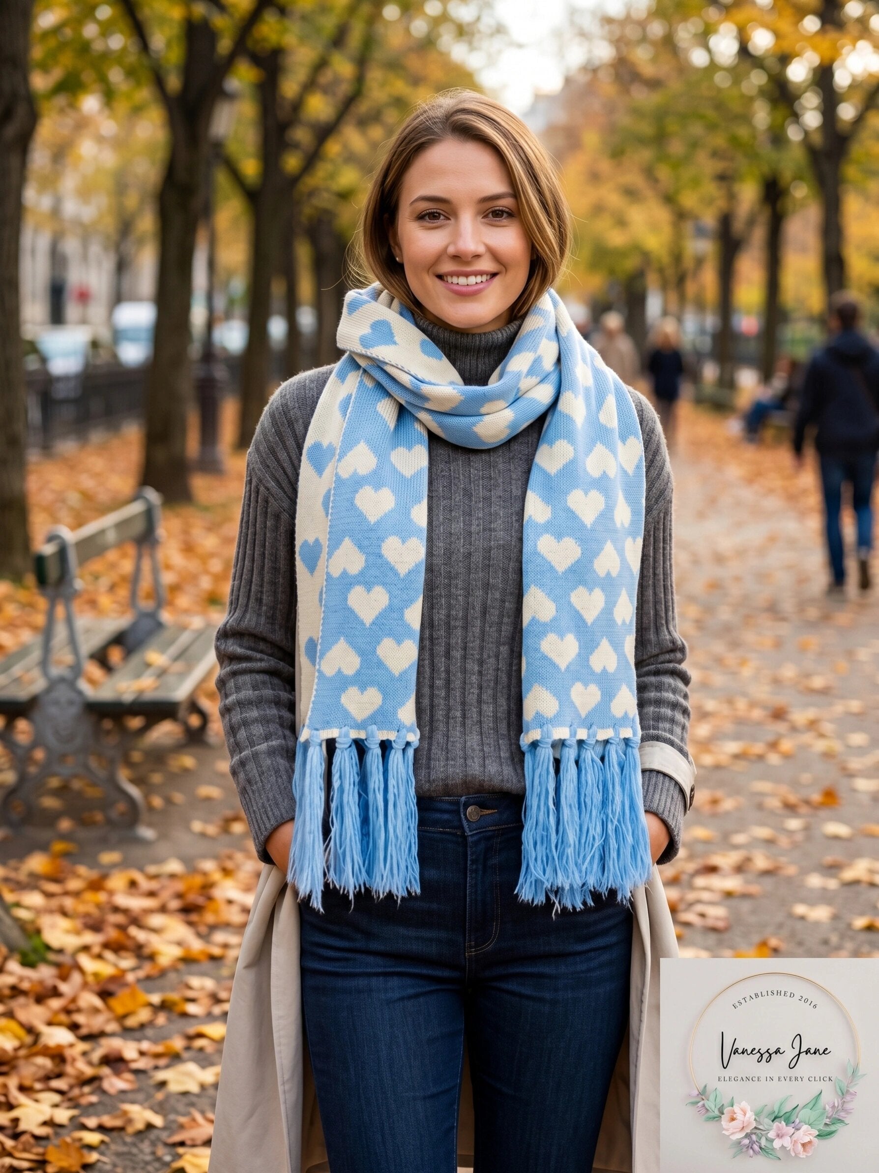 Aqua Heart Jacquard Scarf