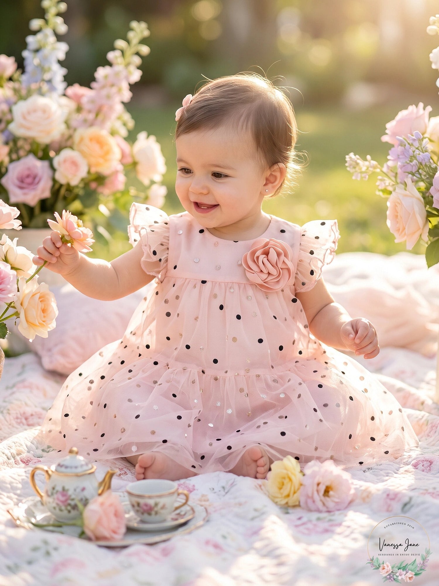 Bonnie Baby Baby Girls Metallic-Dot Mesh Dress, 24Months