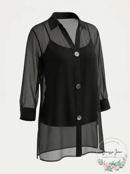 Alfani Chiffon Three-Button Tunic