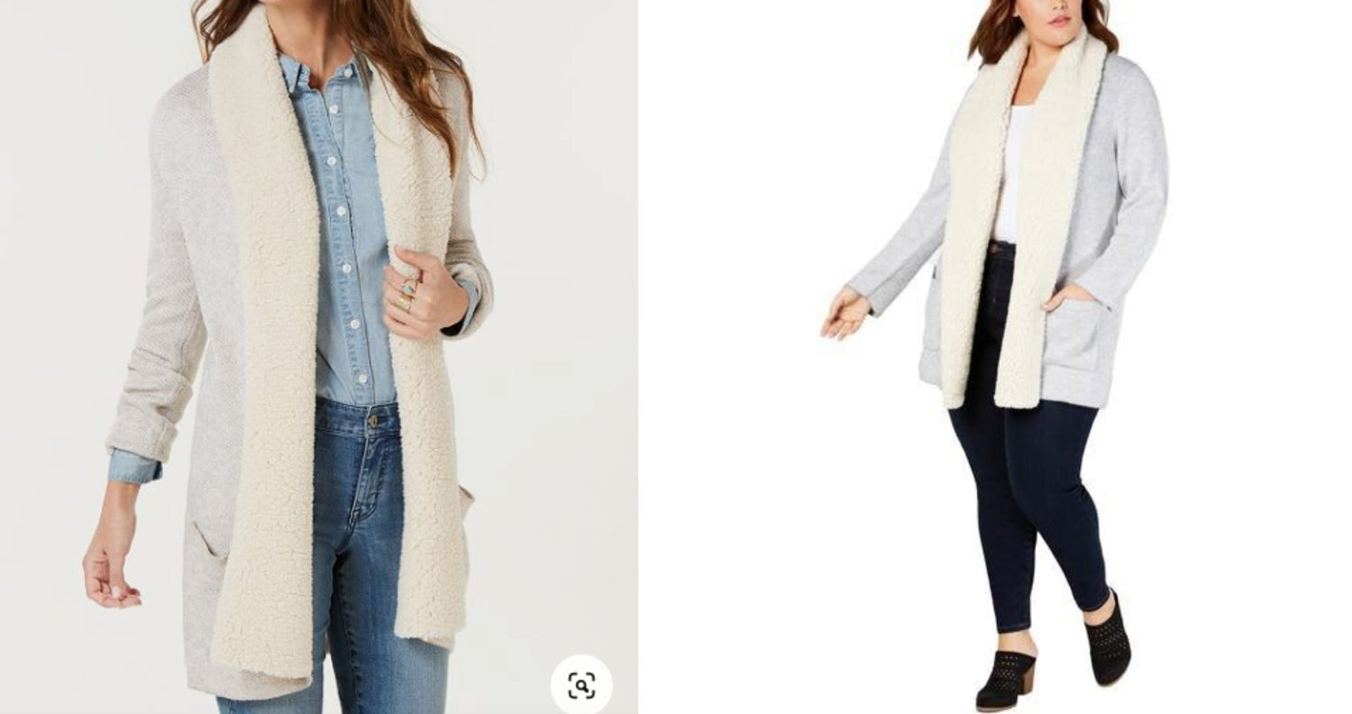 Style &amp; Co Womens Fleece-Collar Open Cardigan