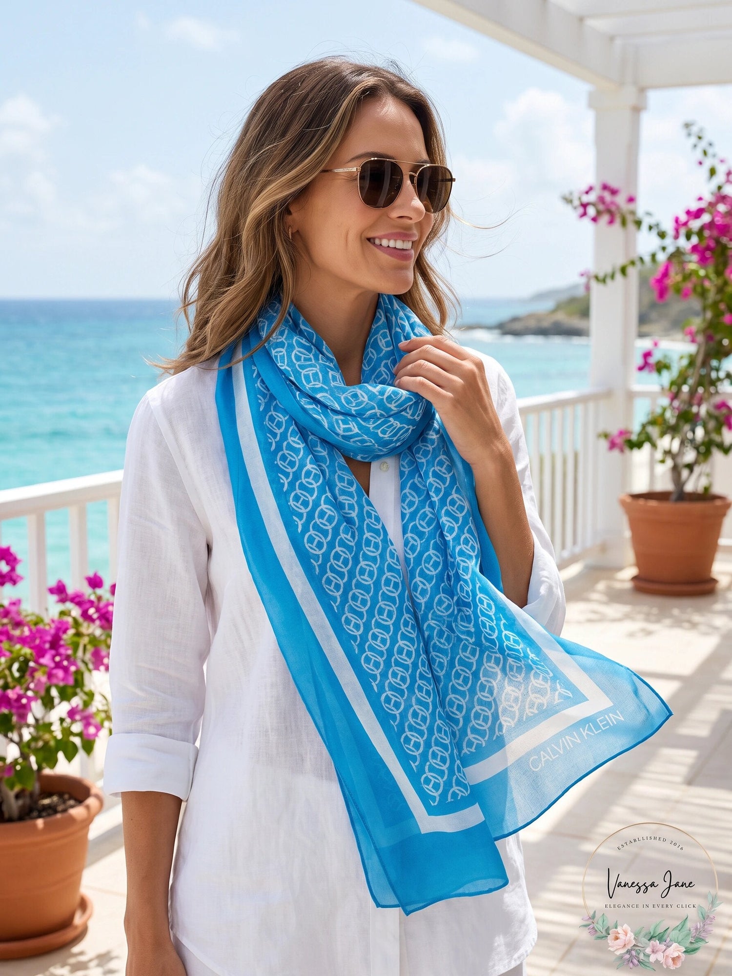 Calvin Klein Chain-Print Chiffon Oblong Scarf