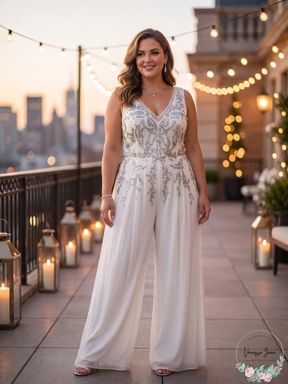Adrianna Papell Sequined Georgette Wide-Leg Jumpsuit, Size 18
