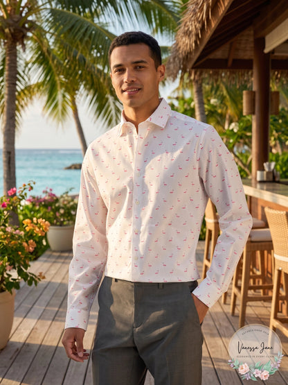 Bar III Mens Slim-Fit Stretch Flamingo Knit Dress Shirt, Size XL