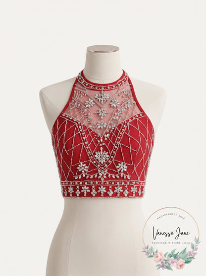 B. Darlin Juniors Red Mesh Embellished Crop Top Blouse Juniors, Size 1/2