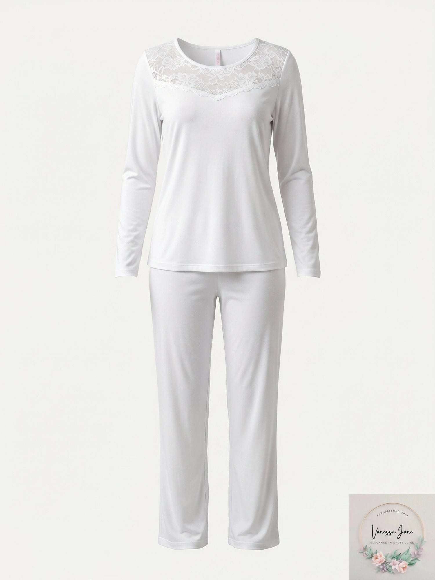 Hanro Womens Moments Long Sleeve Pajama Set in White, Size Small