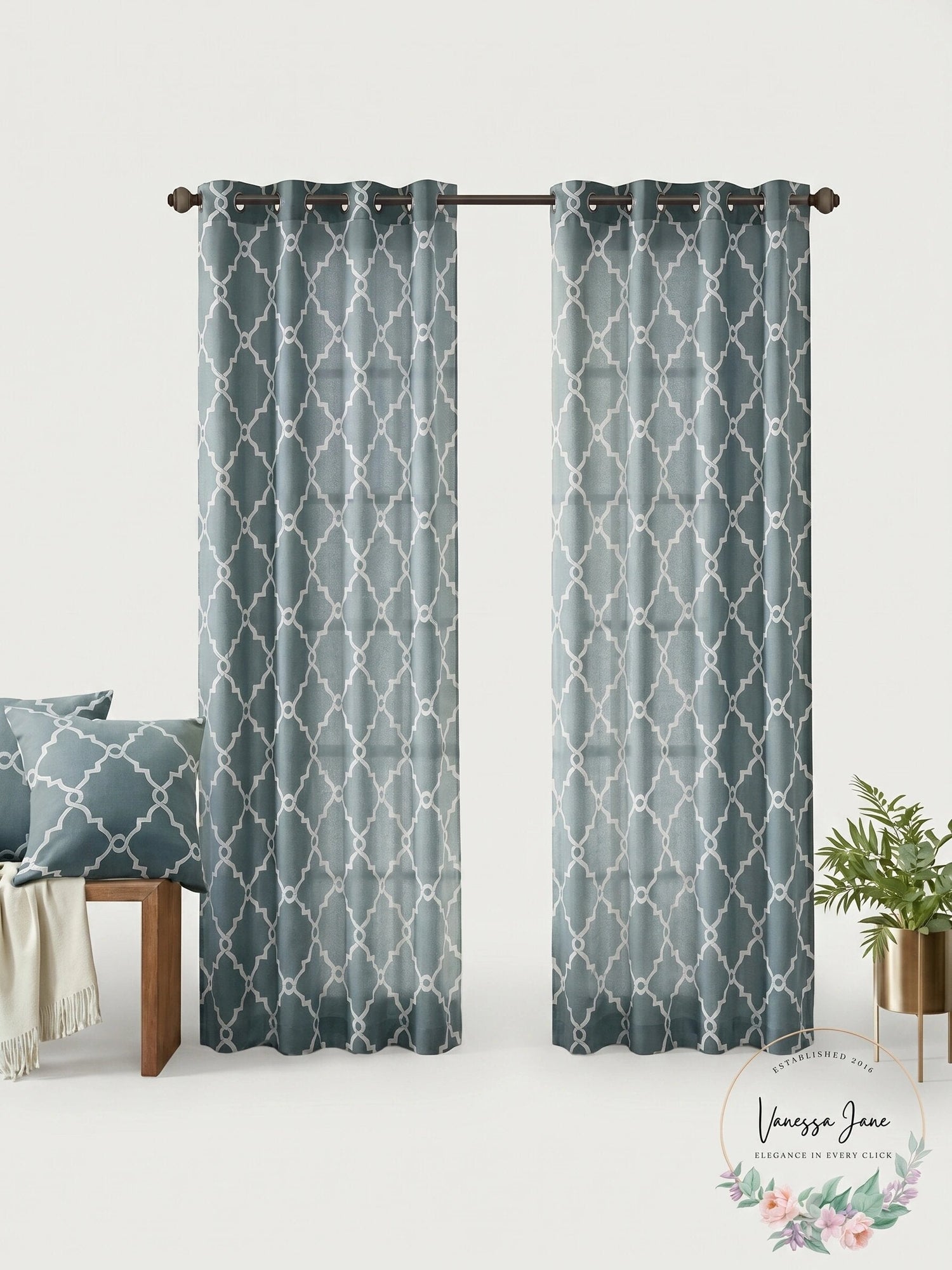 Madison Park Saratoga Fretwork Print Grommet Window Curtain