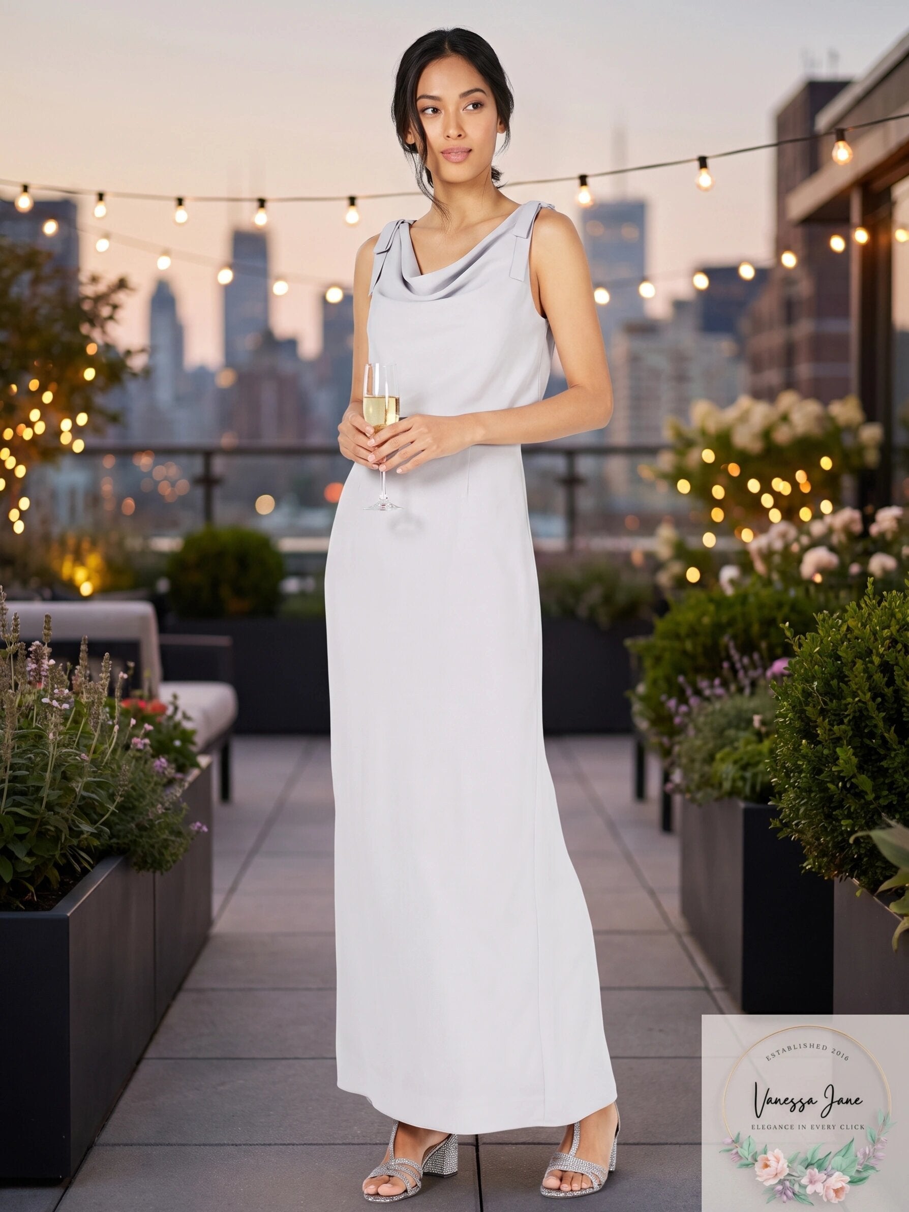 Adrianna Papell Blouson Cowlneck Gown