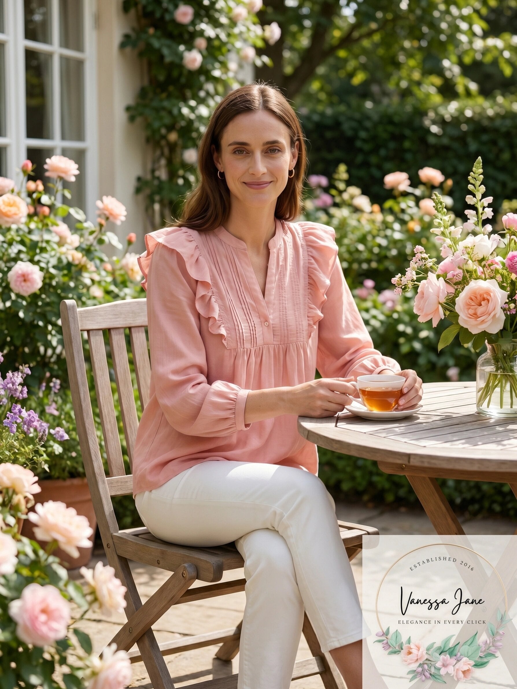 Lauren Ralph Lauren Bib-Front Cotton-Blend Top – Rose Tan, Size Large