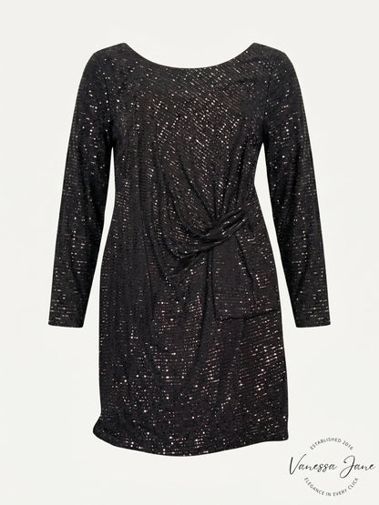 Betsy &amp; Adam Womens Plus Sequined Jewel Neck Dress
