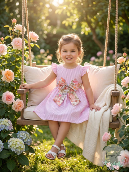 Rare Editions Baby Girls Lurex Seersucker Flutter Sleeve Dress,Pink, 3-6Months