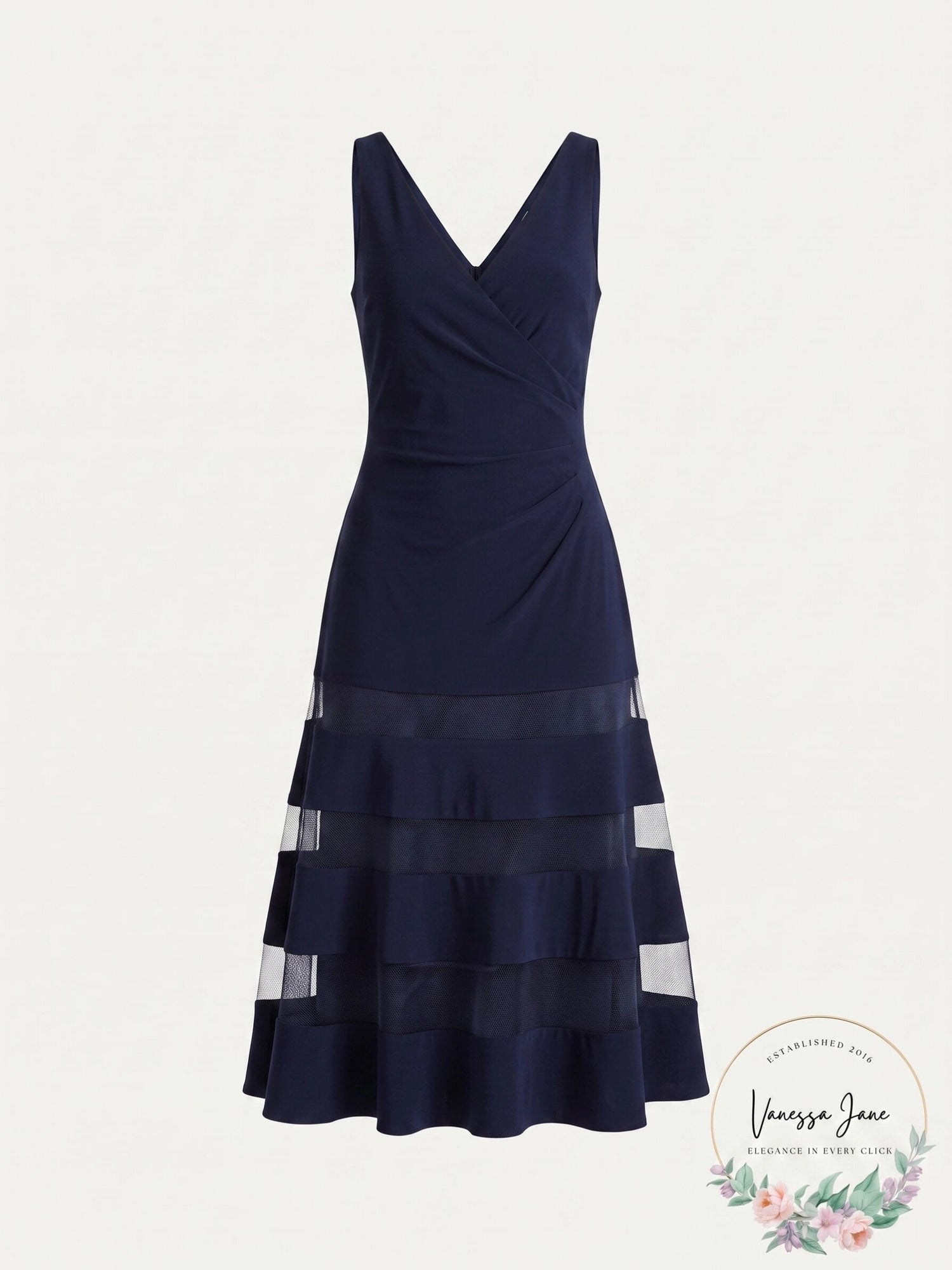 Lauren Ralph Lauren Lighthouse Navy Tulle-Panel A-Line Dress, 6