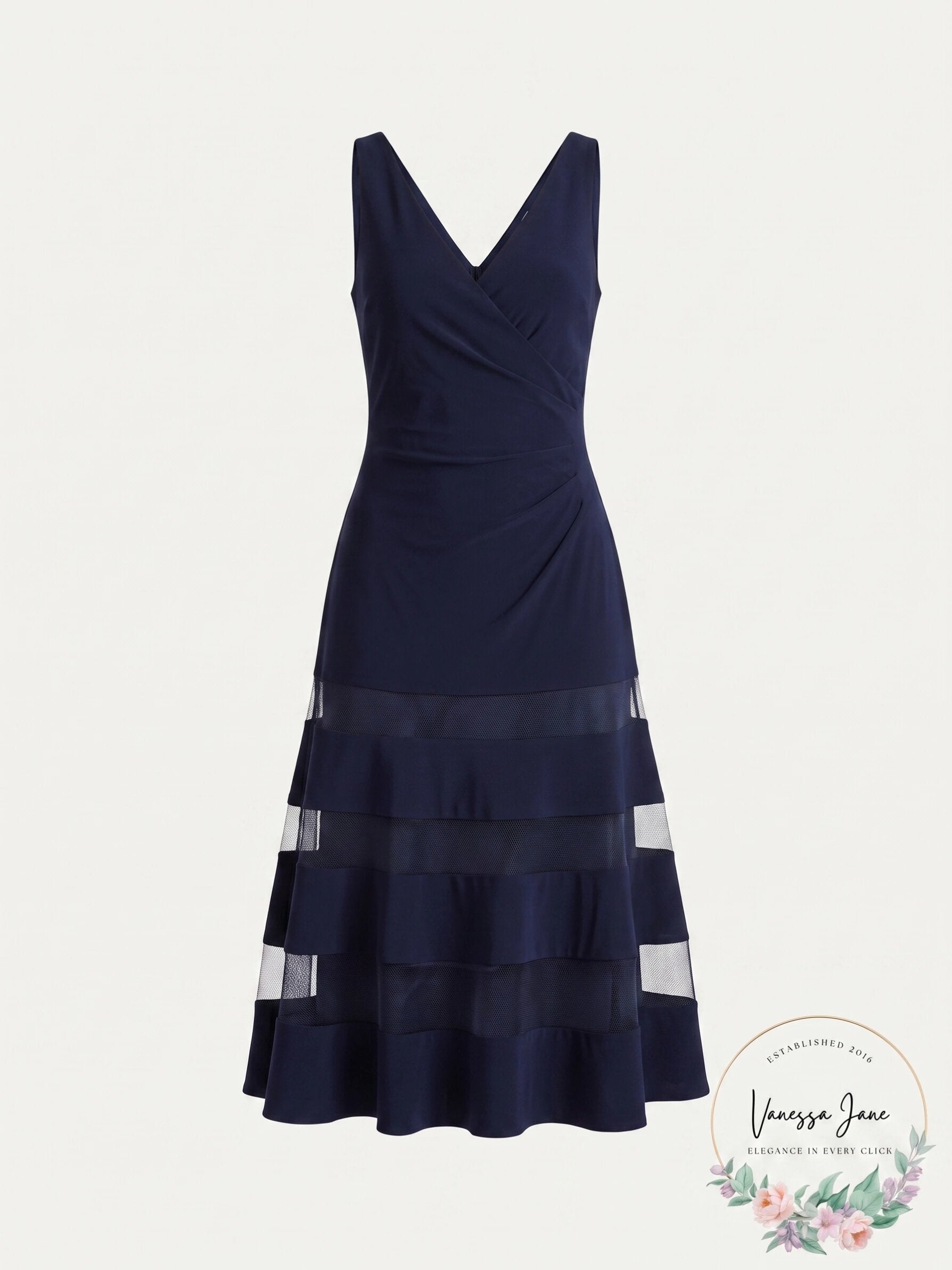 Lauren Ralph Lauren Lighthouse Navy Tulle-Panel A-Line Dress, 6