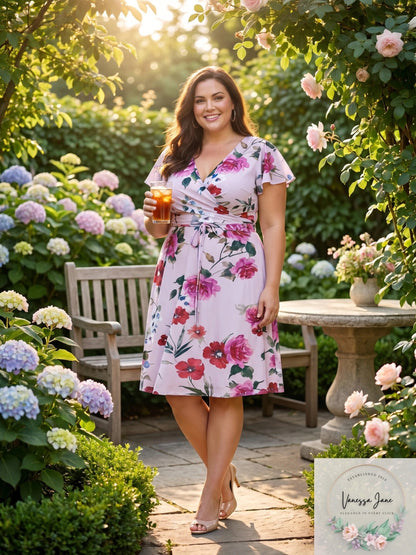 Adrianna Papell Plus Floral Print Faux Wrap Dress, Size 18W