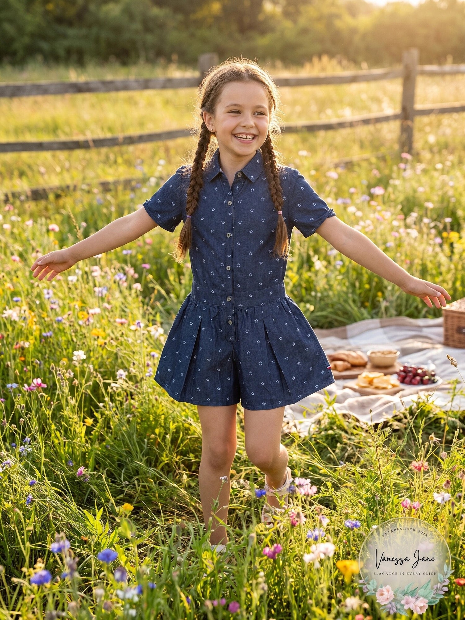 Tommy Hilfiger Toddler Girls Star-Print Cotton Denim Romper
