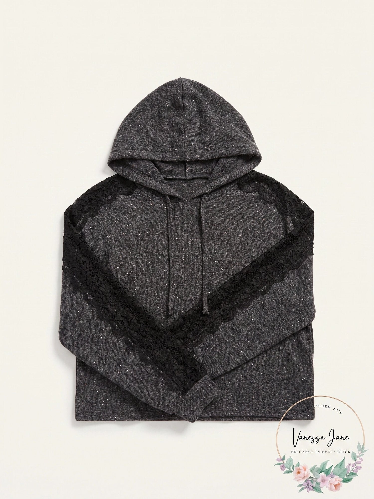 Ultra Flirt by Ikeddi Juniors Lace-Trimmed Marled Hoodie