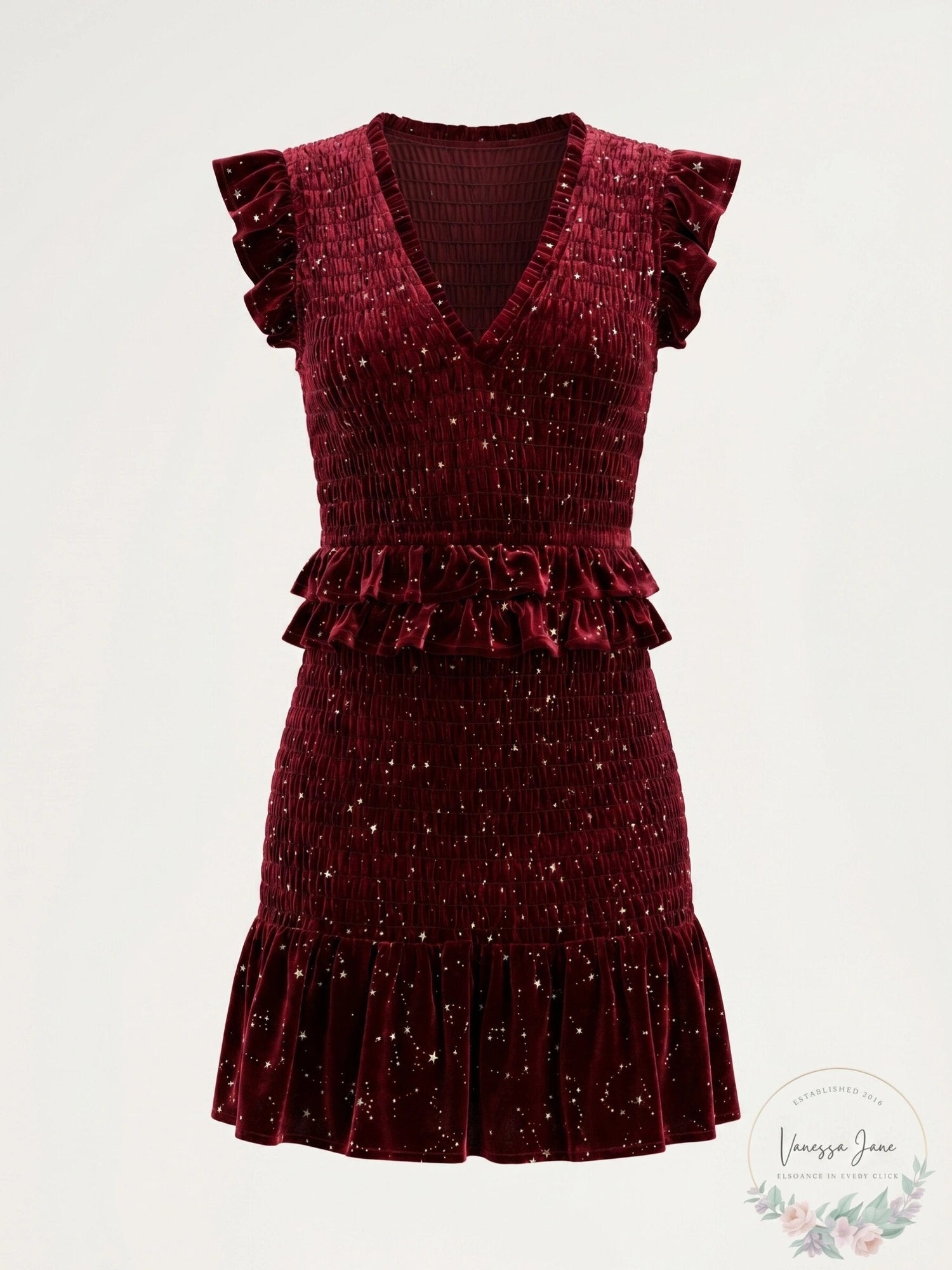 Aqua Velvet Smocked Mini Dress