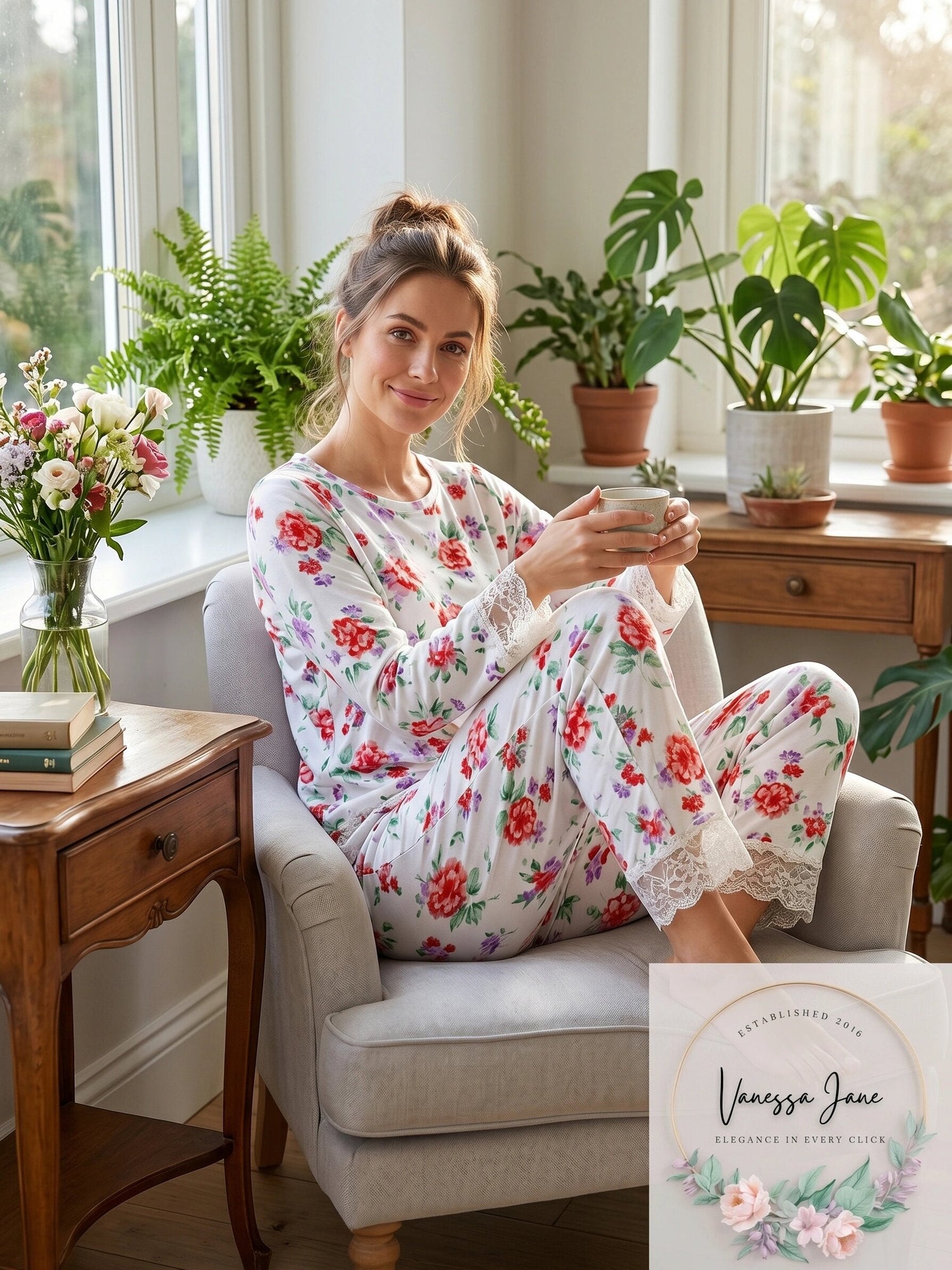 Charter Club Lace-Trim Pajama Pants Blossoms White, Size Large