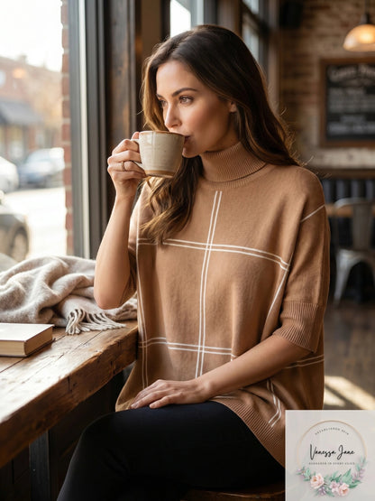 Alfani Grid-Print Turtleneck Sweater