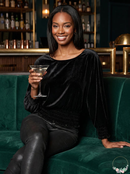 Vince Camuto Smocked-Hem Velour Blouse