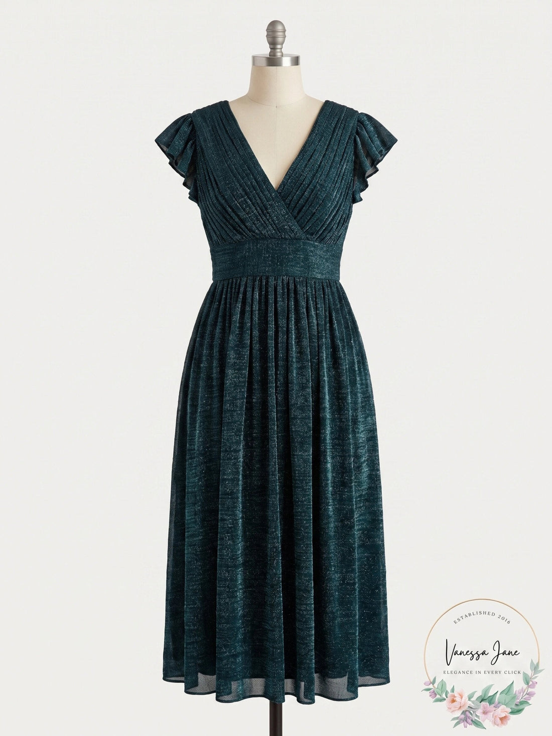 Aidan by Aidan Mattox V-Neck Gathered Midi Dress, Size 12