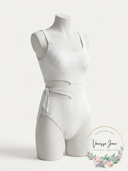 Jessica Simpson Womens Eyelet Asymmetrical Removable Cups Adjustable Tie