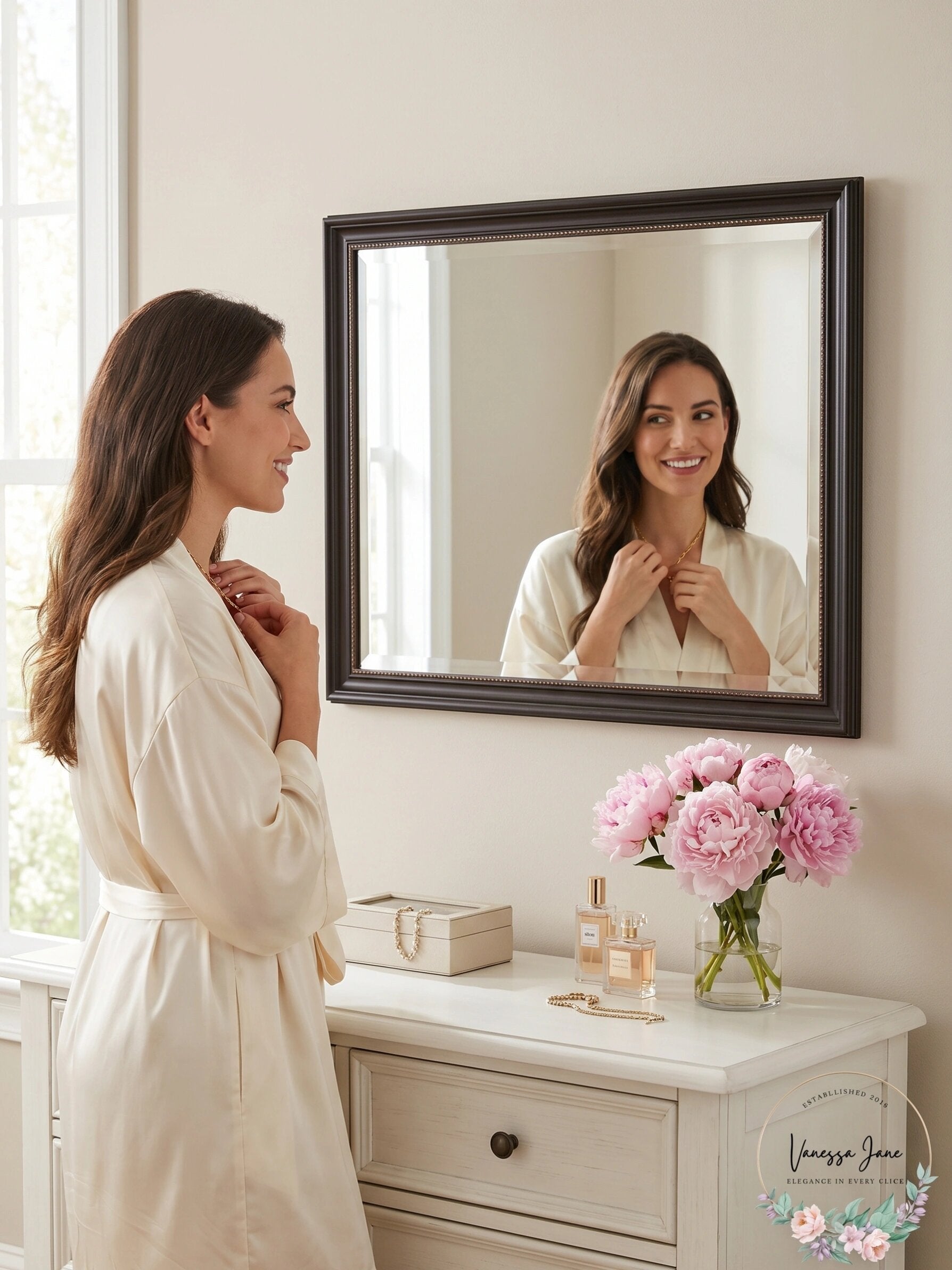 Amanti Art Rectangle Bronze/Copper Metallic Modern Mirror size 43.50 in.