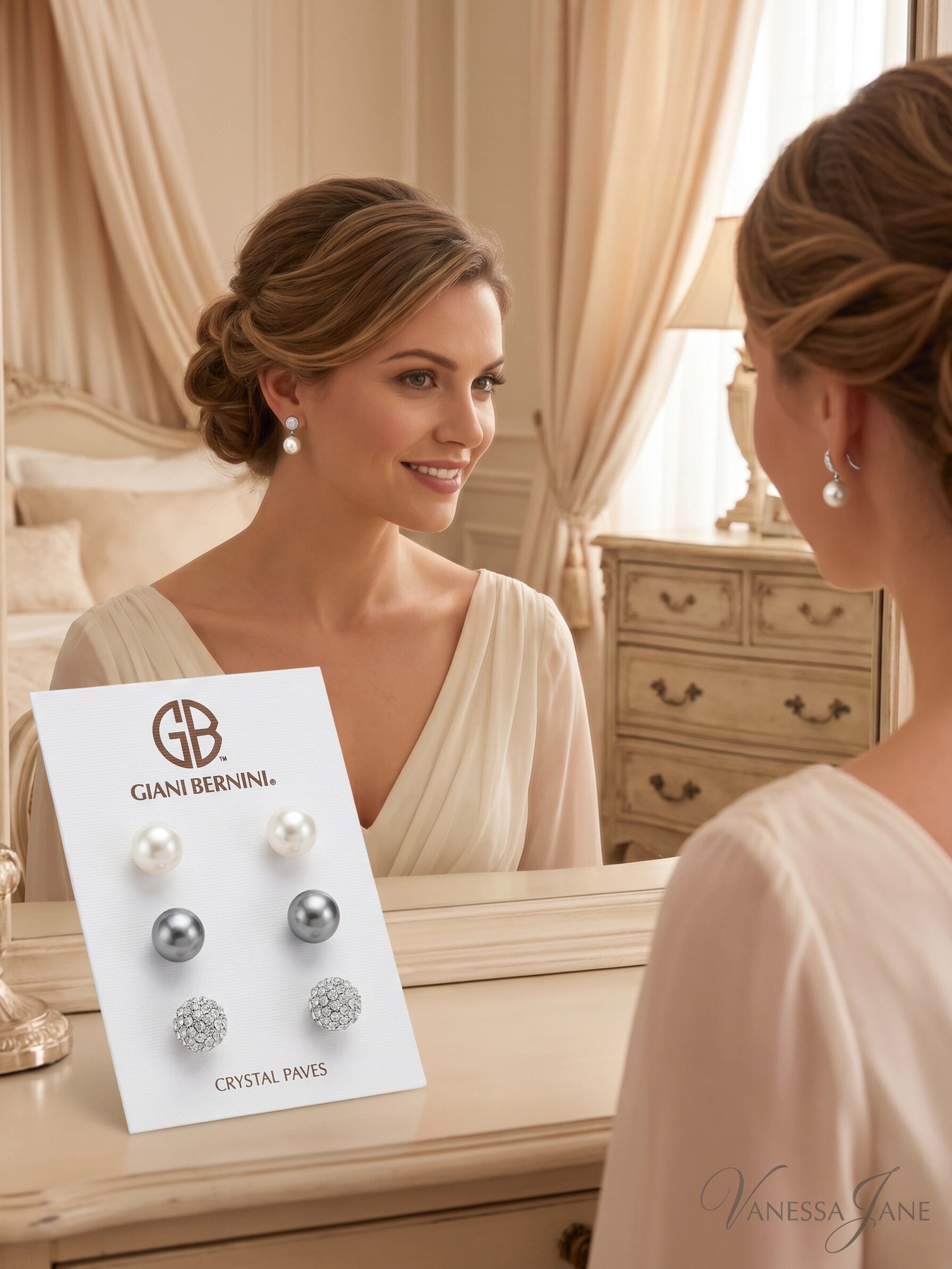 Giani Bernini Set Cultured Freshwater Pearl (8mm) and Crystal Fireball Studs