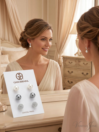 Giani Bernini Set Cultured Freshwater Pearl (8mm) and Crystal Fireball Studs