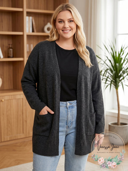Style &amp; Co. Womens Plus Heathered Ribbed Trim Cardigan Sweater