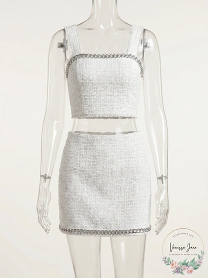 Alice + Olivia Elena Chain Tweed Miniskirt, Size 12