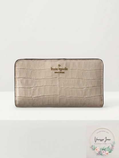 Kate Spade Darcy Croc Embossed Leather Large Slim Bifold Wallet Bare