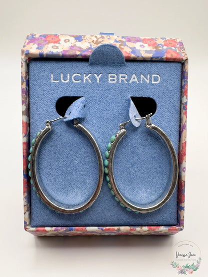 Lucky Brand Silver-Tone and Faux Turquoise Hoop Earrings