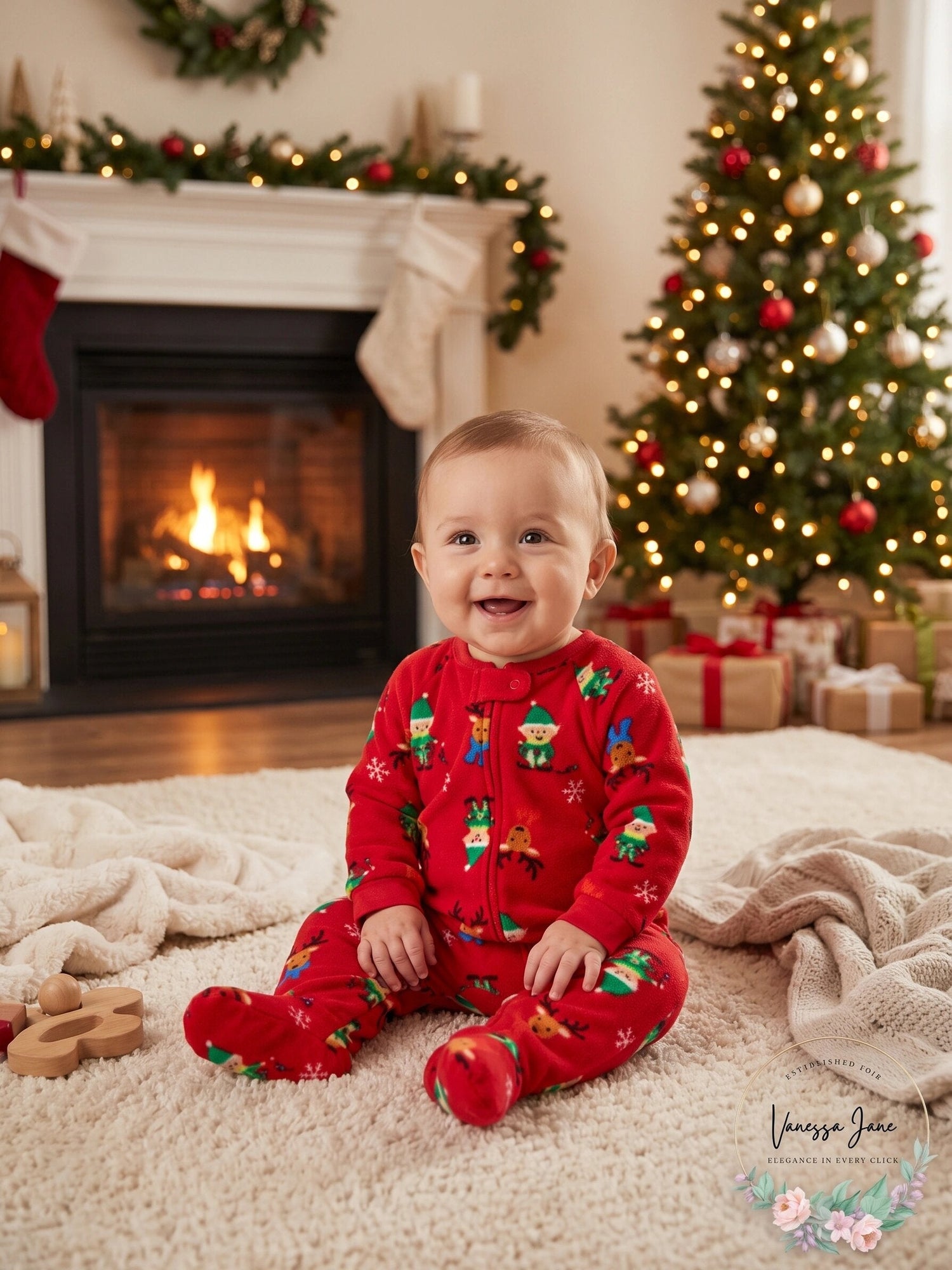 Matching Family Pajamas Infants Elf Footed Pajamas, Size 12Months