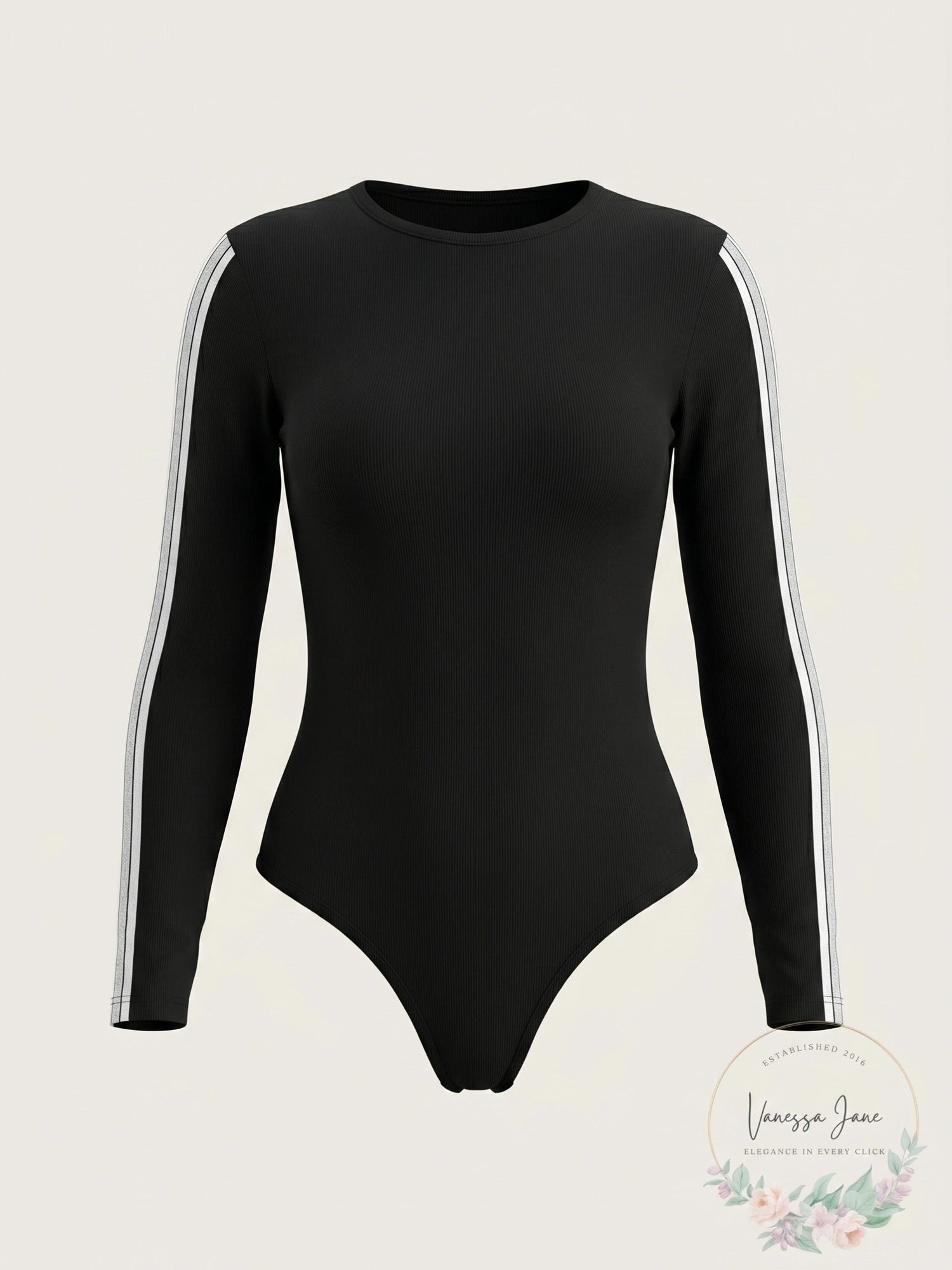 Material Girl Active Long Sleeve Black Varsity Bodysuit, Size Medium