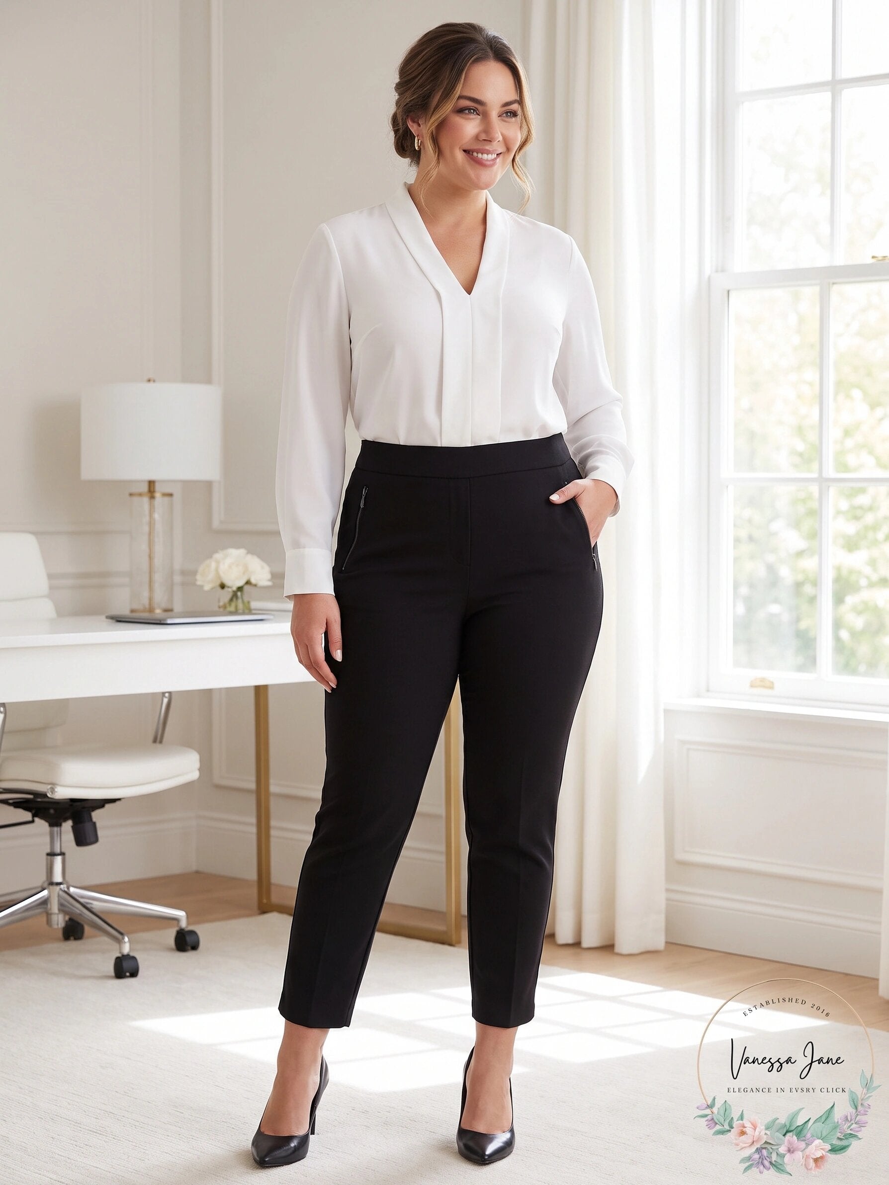 Anne Klein Plus Size Zip-Pockets Pull-on Skinny Pants, Size 0X/Black