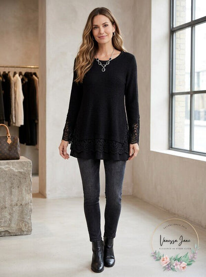 Style &amp; Co Petite Lace Hem Tunic Sweater