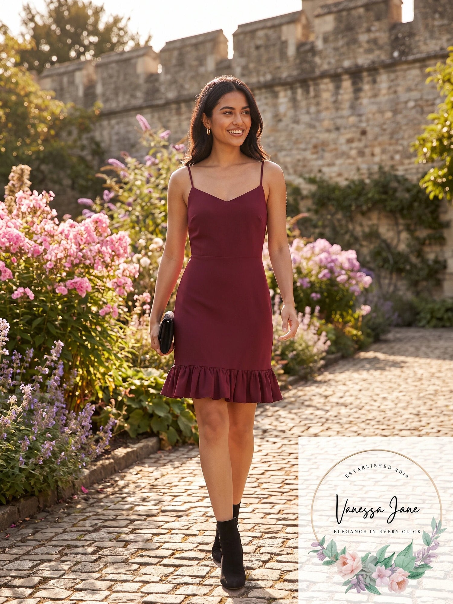 1.State Ruffle-Hem Spaghetti-Strap Dress, Size 8