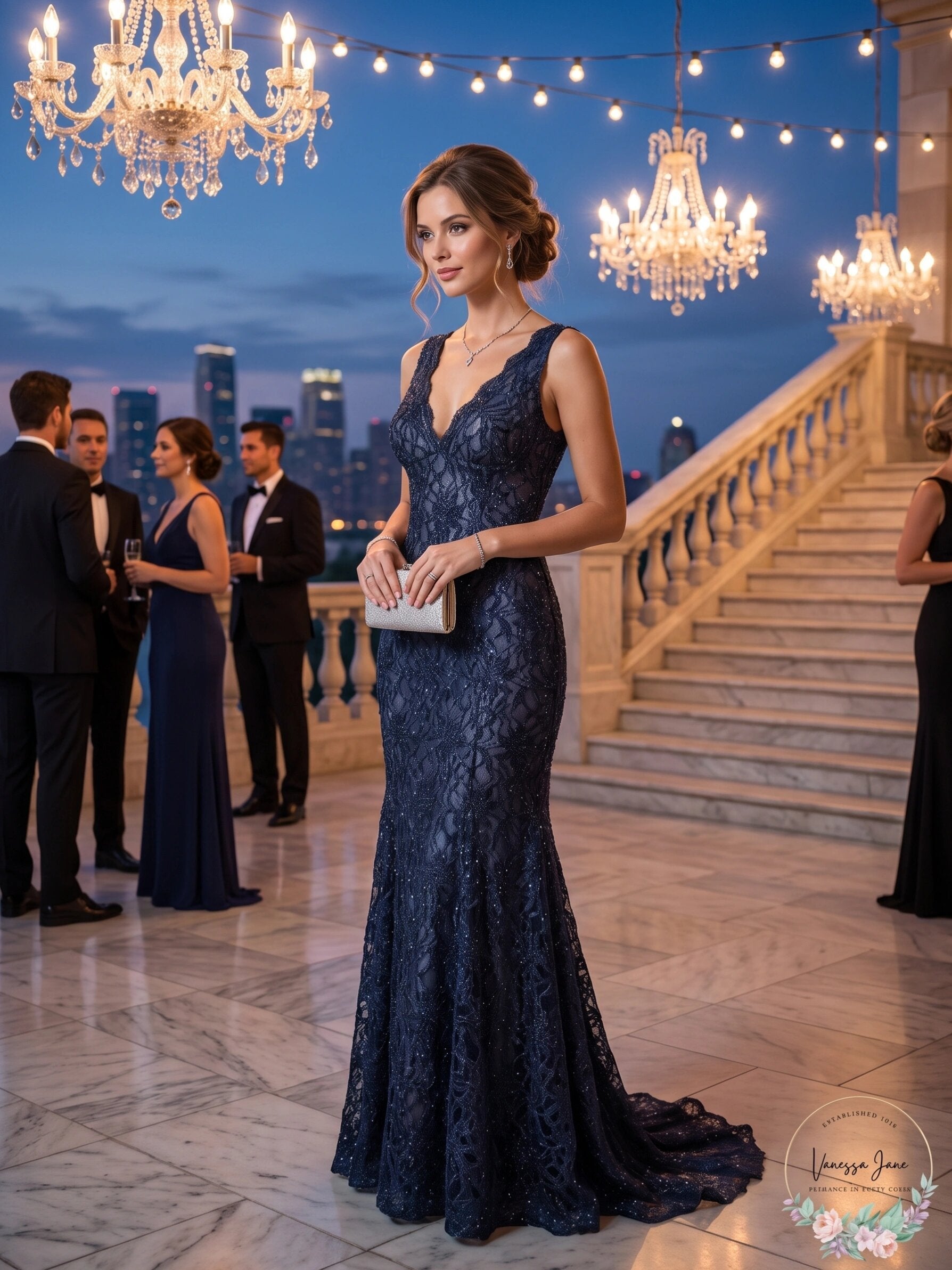 Morgan &amp; Company Juniors Open-Back Glitter-Lace Gown