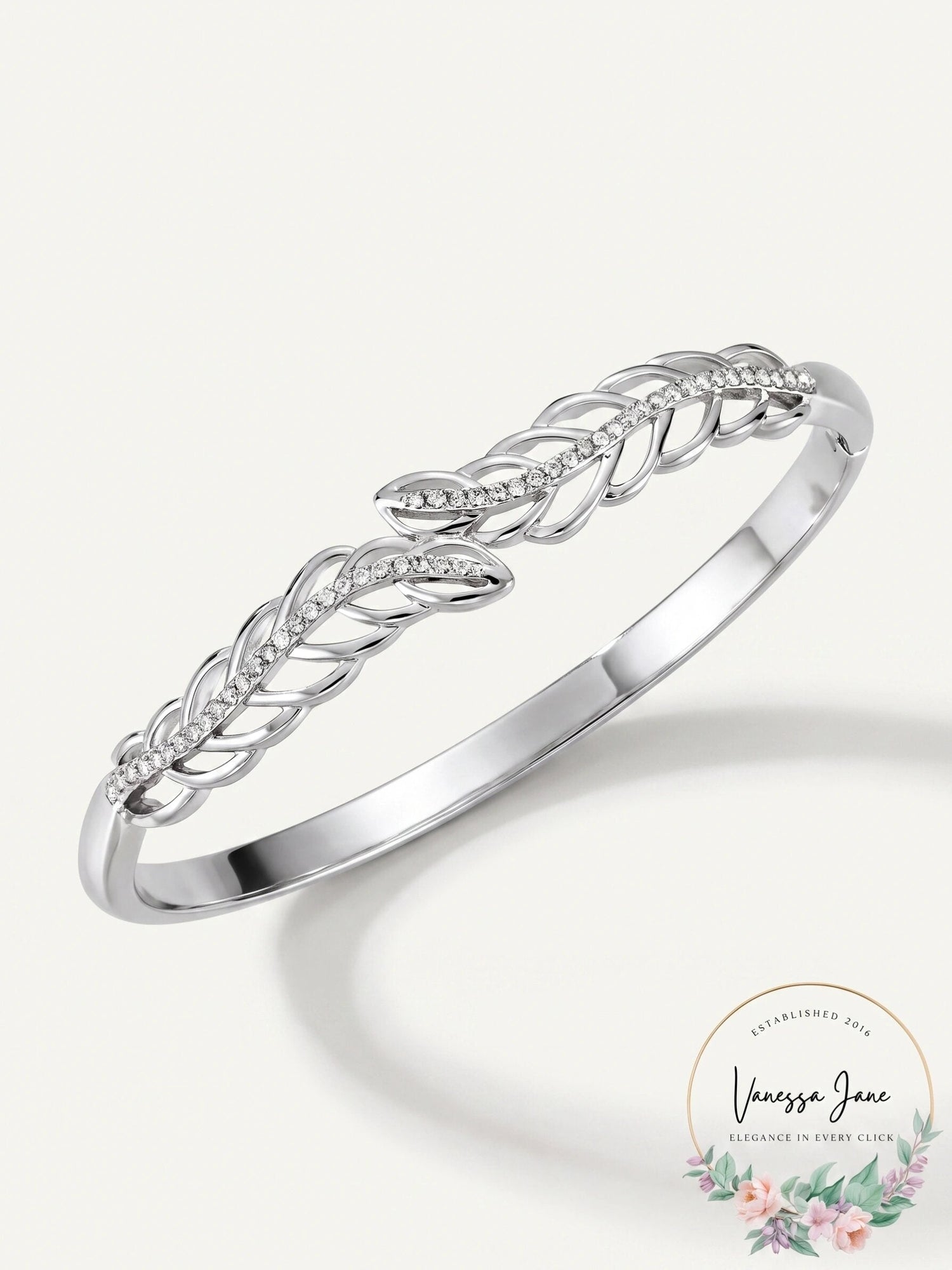 Charter Club Silver-Tone Pave Leaf Hinge Bracelet