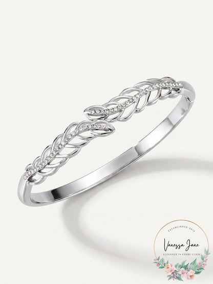 Charter Club Silver-Tone Pave Leaf Hinge Bracelet