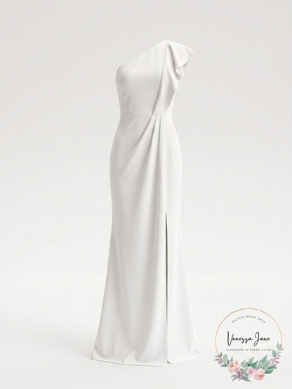 Adrianna Papell Ruffled One-Shoulder Gown, Size 4