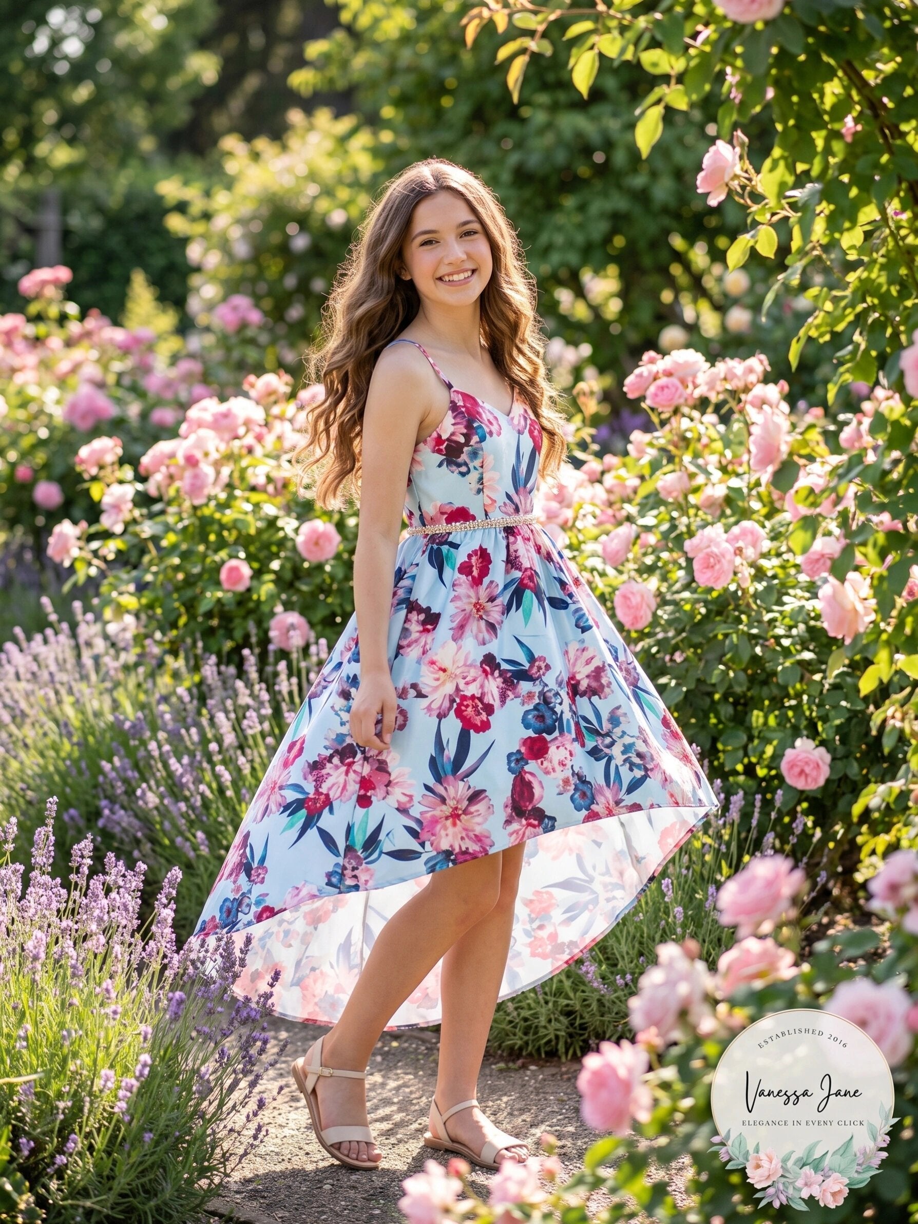 Rare Editions Big Girls Floral-Print High-Low Dress