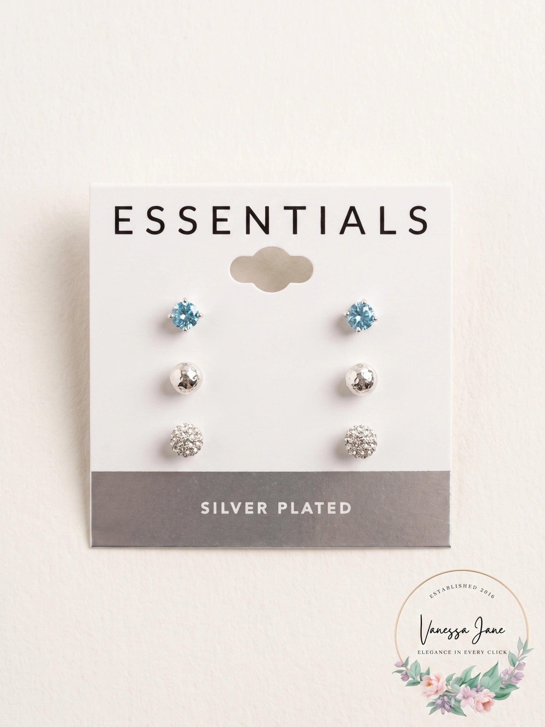 And Now This 3-PC. Set Cubic Zirconia, Hammered-Look Crystal Ball Stud Earrings