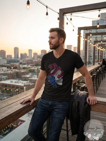 INC Mens V-Neck Snake and Skull Graphic Tee T-Shirt, Size Small