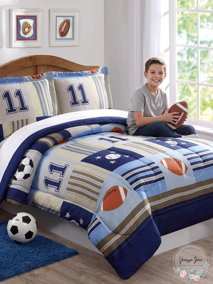 My World Denim and Khaki Sports Full/Queen Comforter Set