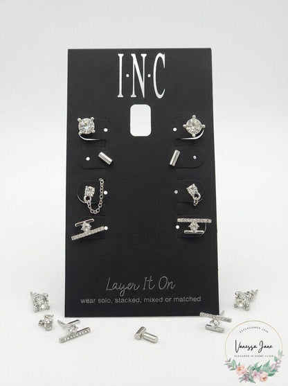 I.n.c. Silver-Tone 4-Pc. Set Crystal Stud Earrings