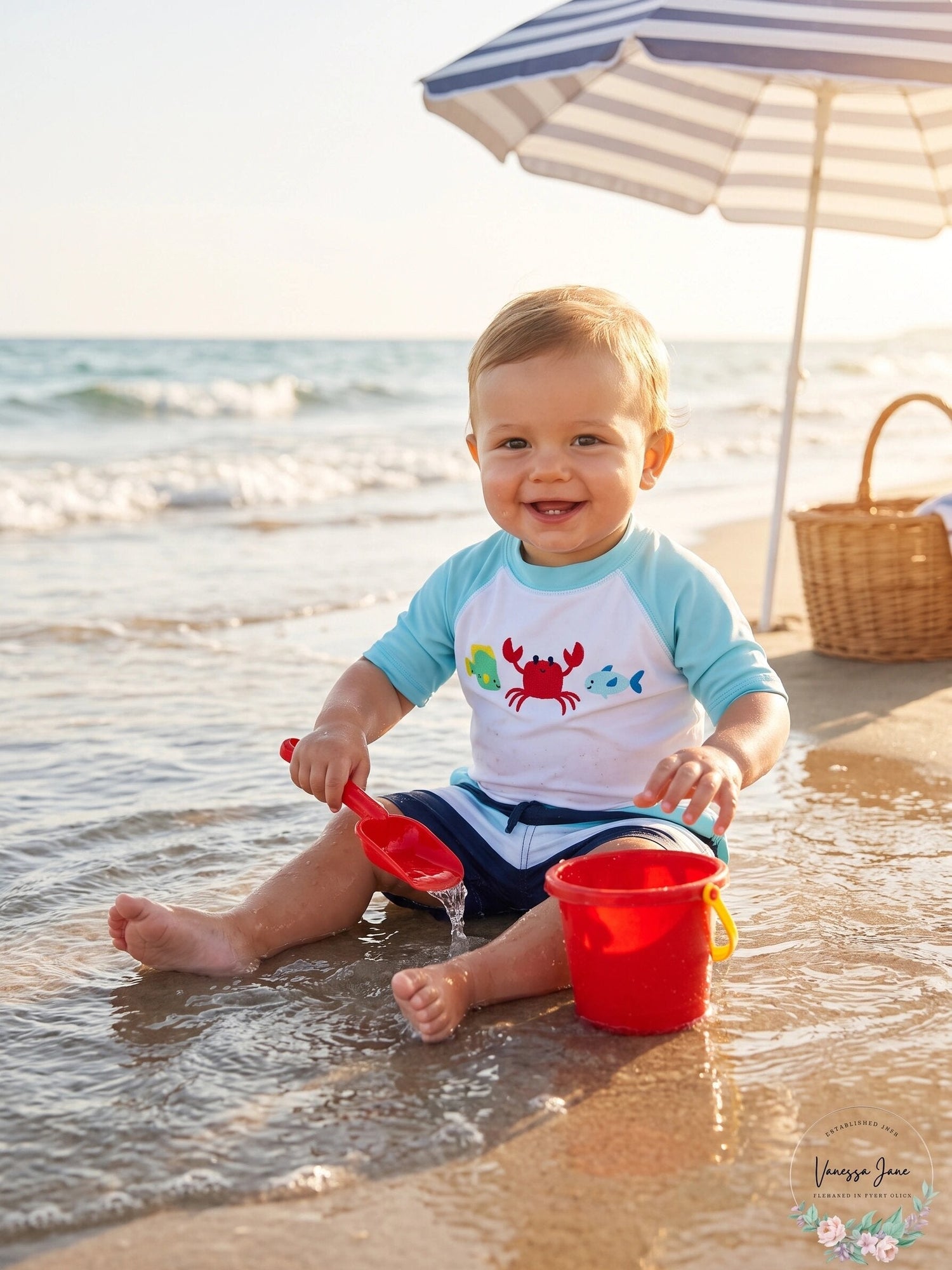 First Impressions Baby Boys Rash Guard and Swim Trunks