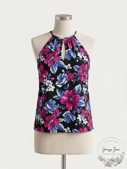 Island Escape Swim Keyhole Top Purple Floral , Size 6